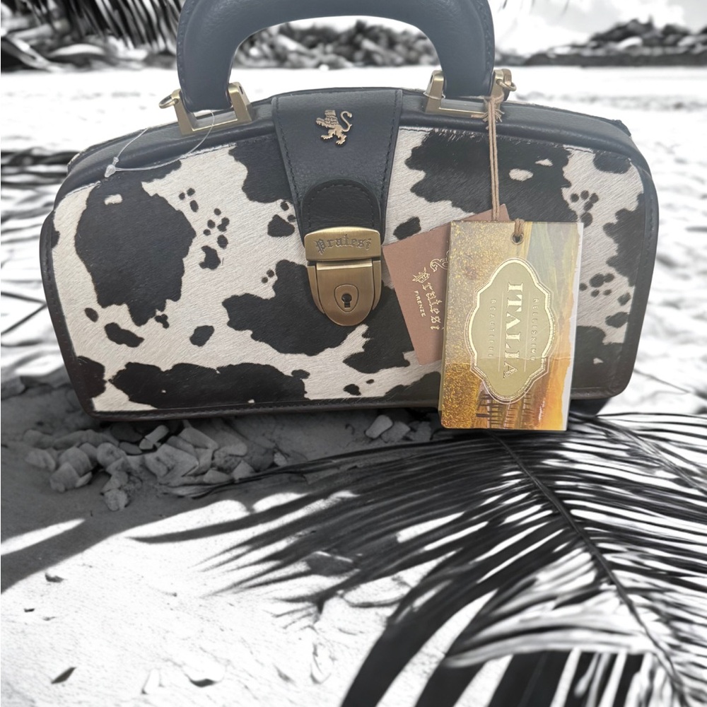Unbranded Black & White Cowhide Satchel with Gold Hardware